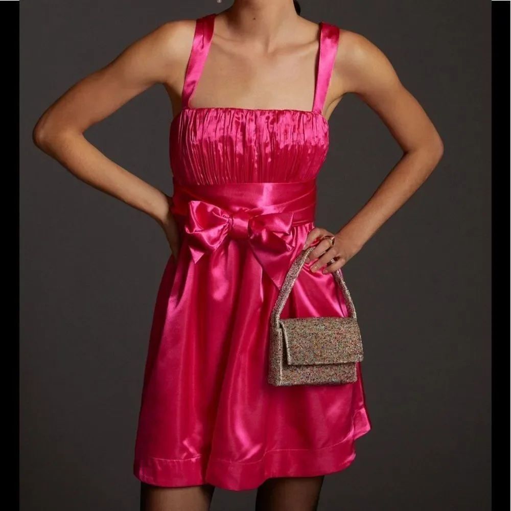 NWT - Anthropologie - Maeve Bow Tie Satin Mini Dress - 12